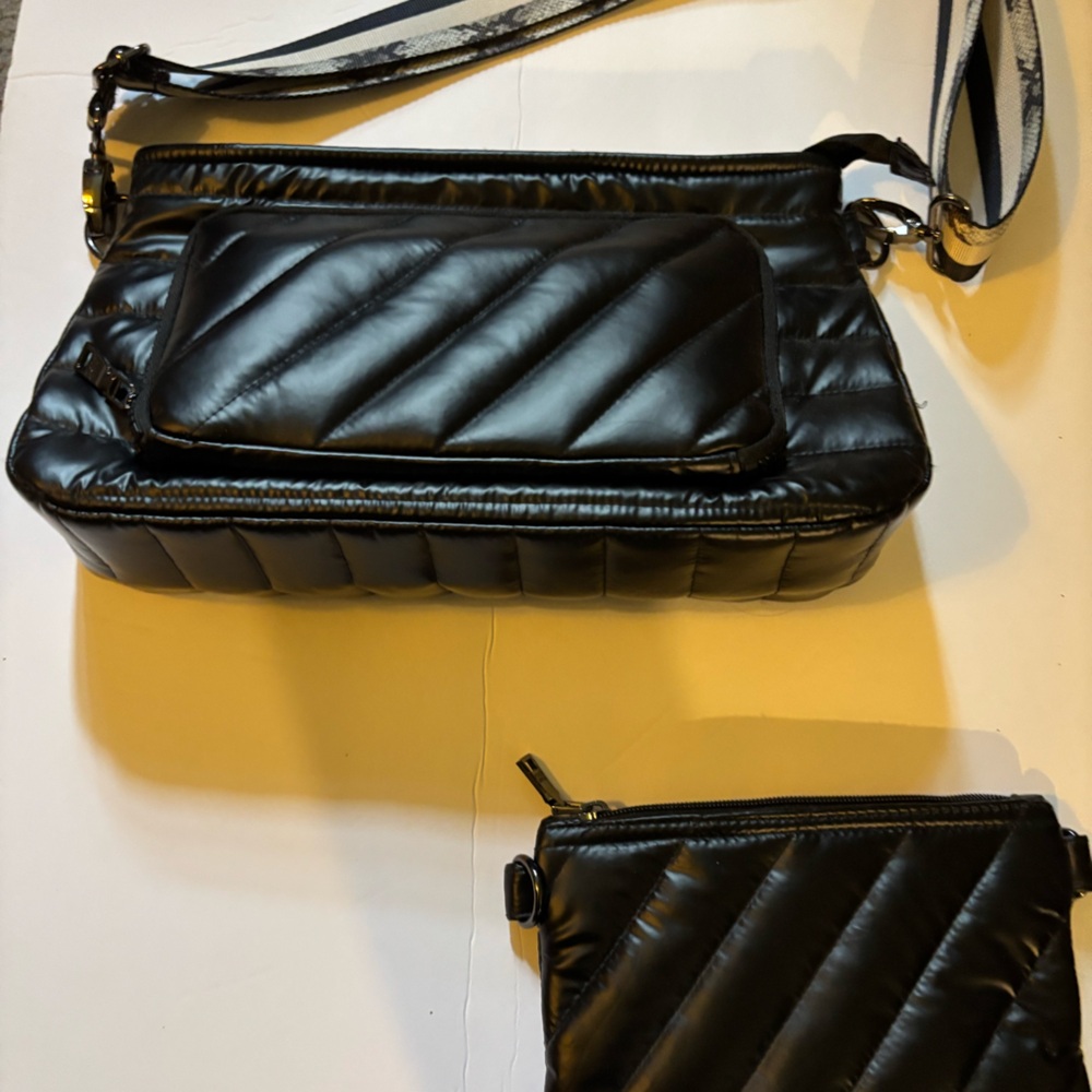Black Quilted Crossbody Bag Set